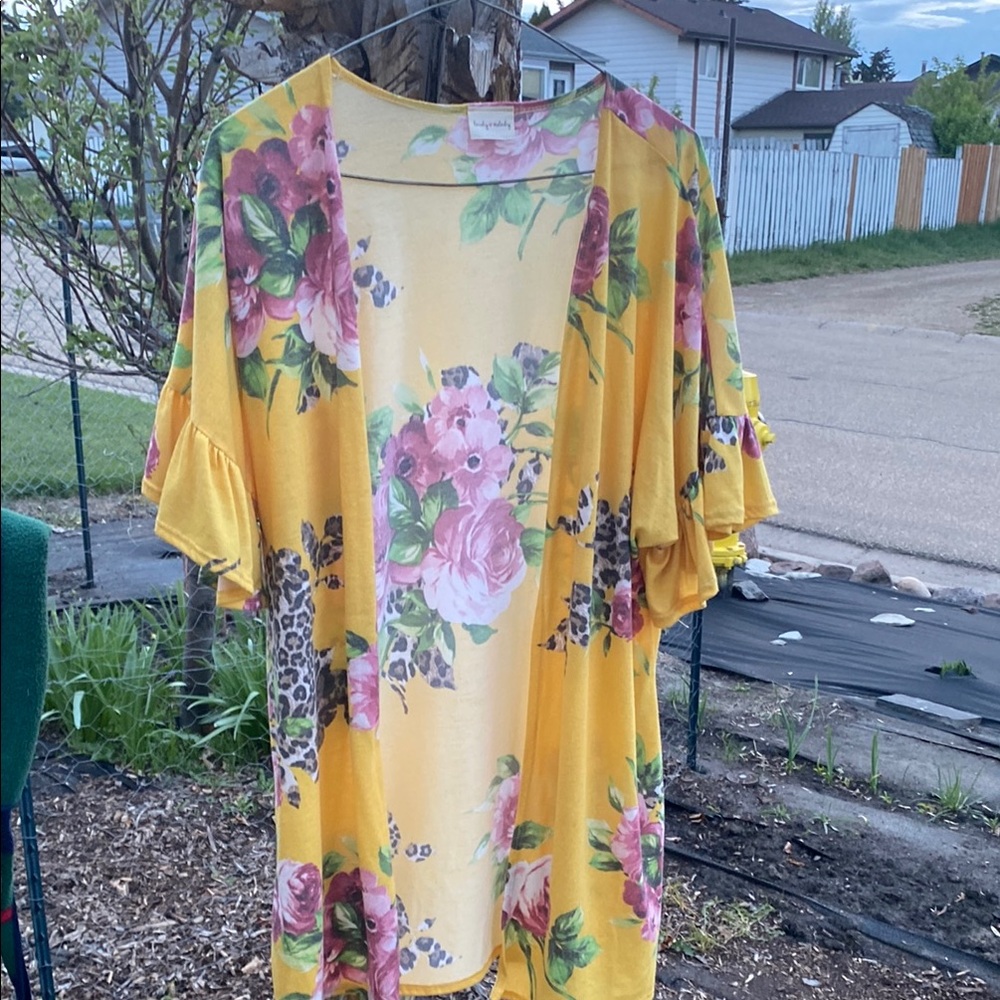Lovely Melody Pink and Yellow Flutter Sleeve Blouse